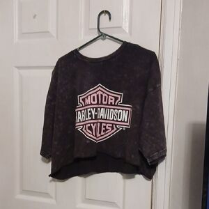 Harley-Davidson Black and Pink Crop Logo Top